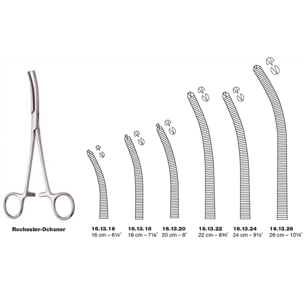 Arterieklemme Rochester Ochsner bøyd 1x2tenner 240mm